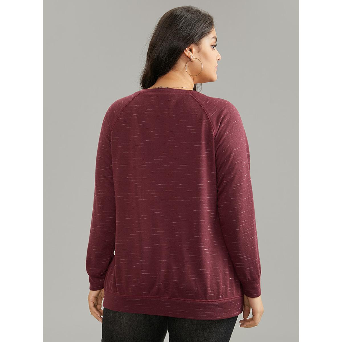 Plus Size Plain Stitch Raglan Sleeve Round Neck Sweatshirt Women Burgundy Casual Plain Round Neck Everyday Sweatshirts BloomChic 22-24/3X Product Image