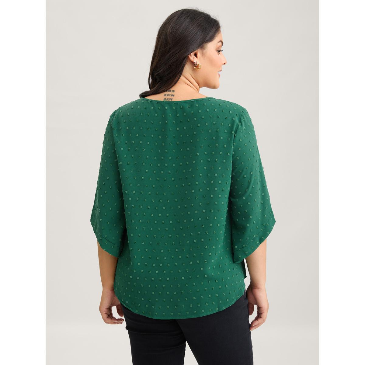 Plus Size Black Textured Round Neck Bell Sleeve Blouse Women Elegant Elbow-length sleeve Round Neck Everyday Blouses BloomChic 12/L Product Image