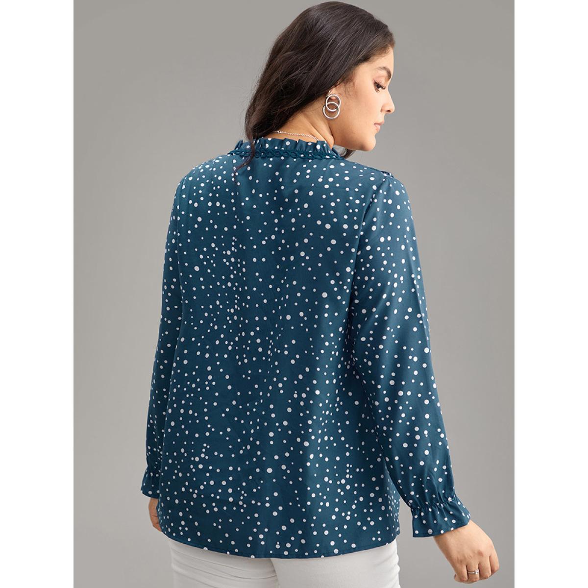 Plus Size Aegean Guipure Lace Polka Dot Blouse Women Elegant Long Sleeve V-neck Dailywear Blouses BloomChic 28/5X Product Image