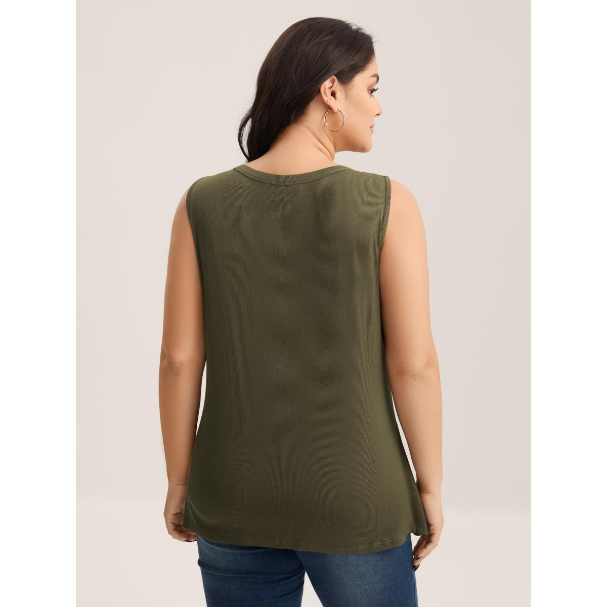 Plus Size Pit Strip Tie Neck Tank Top Women ArmyGreen Eyelet Non Everyday-Casual Tank Tops Camis BloomChic 12/L Product Image