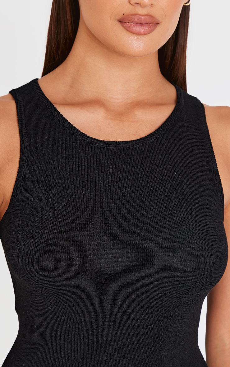 Black Fine Knit  Racer Neck Top Product Image