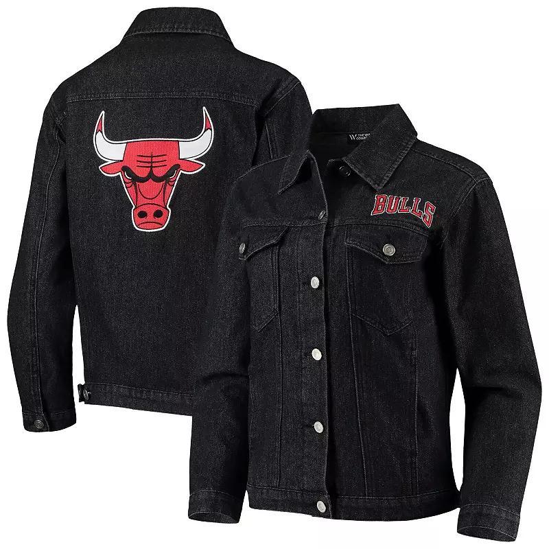 Women's The Wild Collective Black Chicago Bulls Patch Denim Button-Up Jacket, Size: XL Product Image