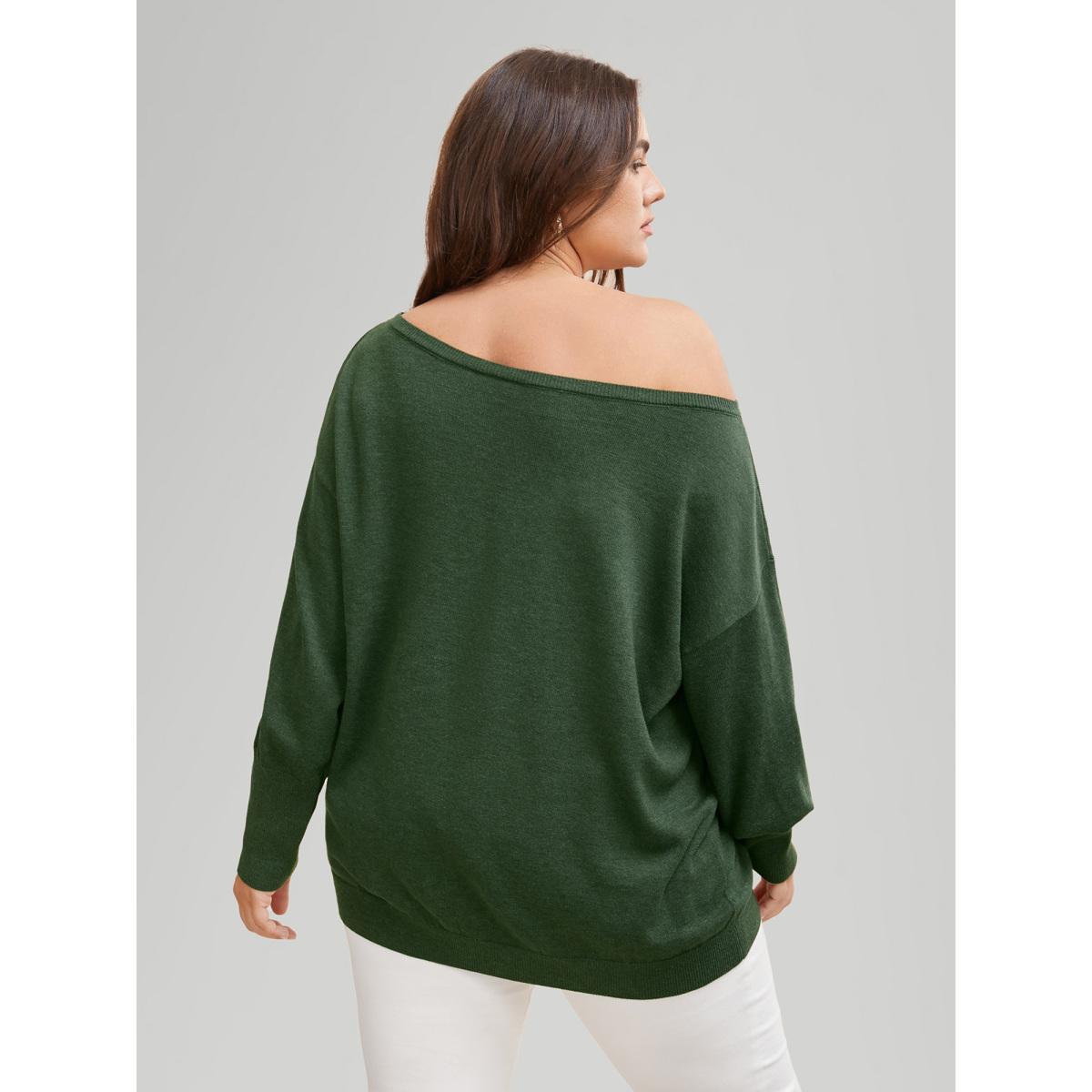 Plus Size Supersoft Essentials Boat Neck Drop Shoulder Pullover ArmyGreen Women Elegant Long Sleeve Boat Neck Everyday Pullovers BloomChic 14-16/1X Product Image