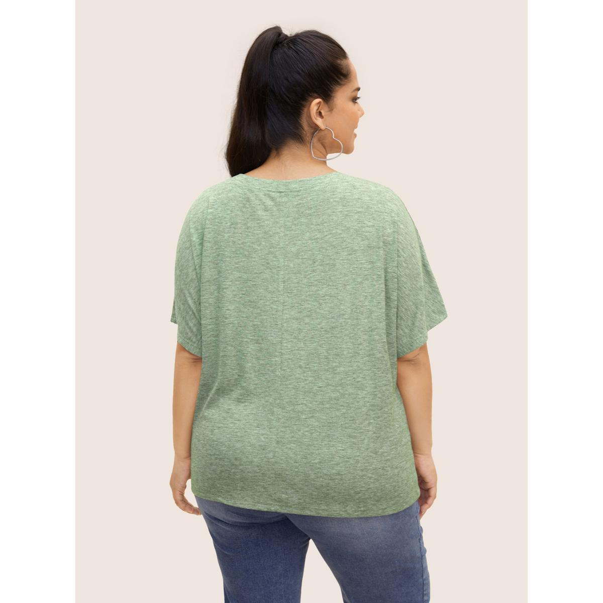 Plus Size Heather Rib Knit Dolman Sleeve T-shirt Palemauve Women Casual Texture Round Neck Everyday T-shirts BloomChic 12/L Product Image