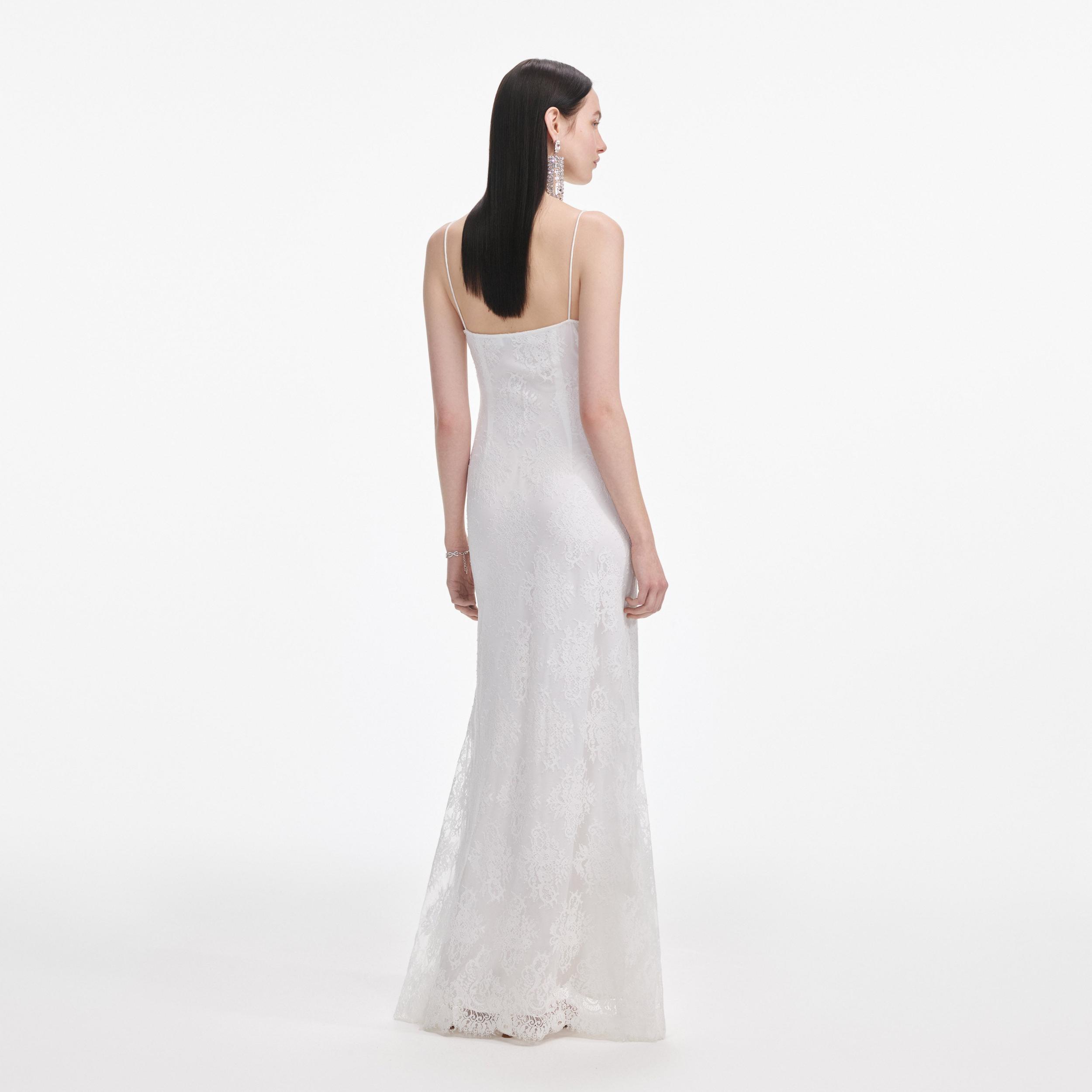 White Strappy Floral Lace Maxi Dress Product Image