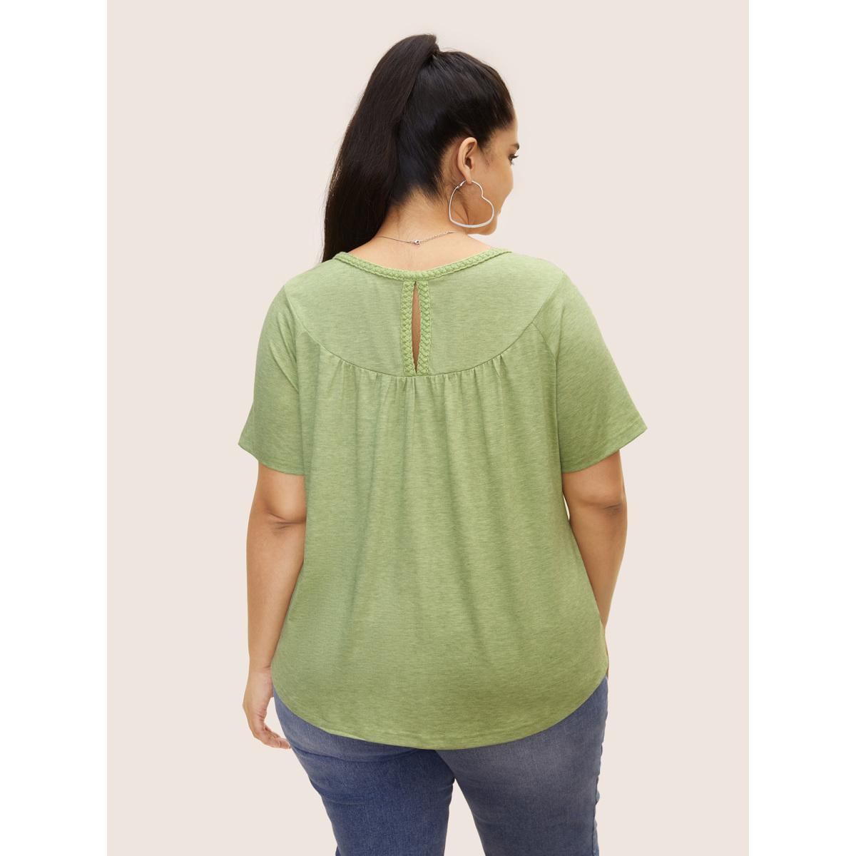 Plus Size Plait Detail Raglan Sleeve Cut Out T-shirt Applegreen Women Casual Patchwork V-neck Everyday T-shirts BloomChic 12/L Product Image