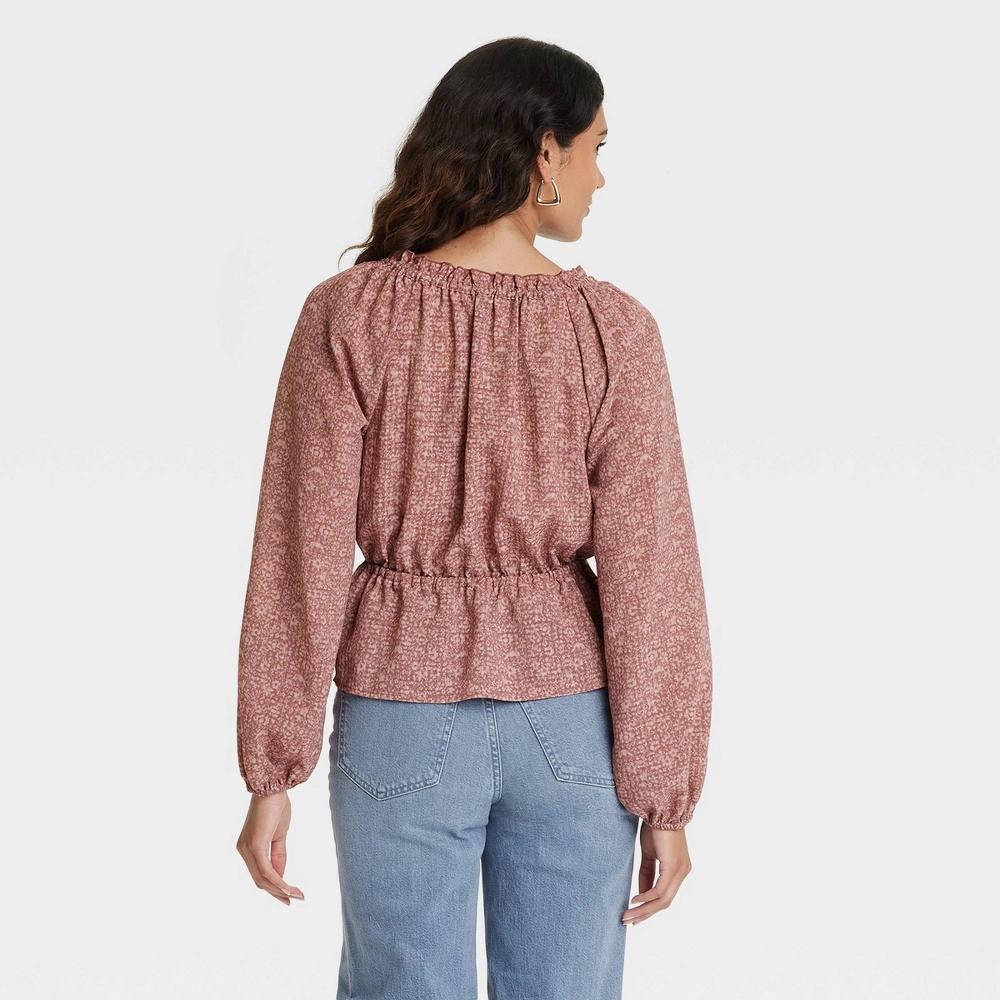 Womens Balloon Long Sleeve Blouse - Universal Thread Mauve Floral L Product Image
