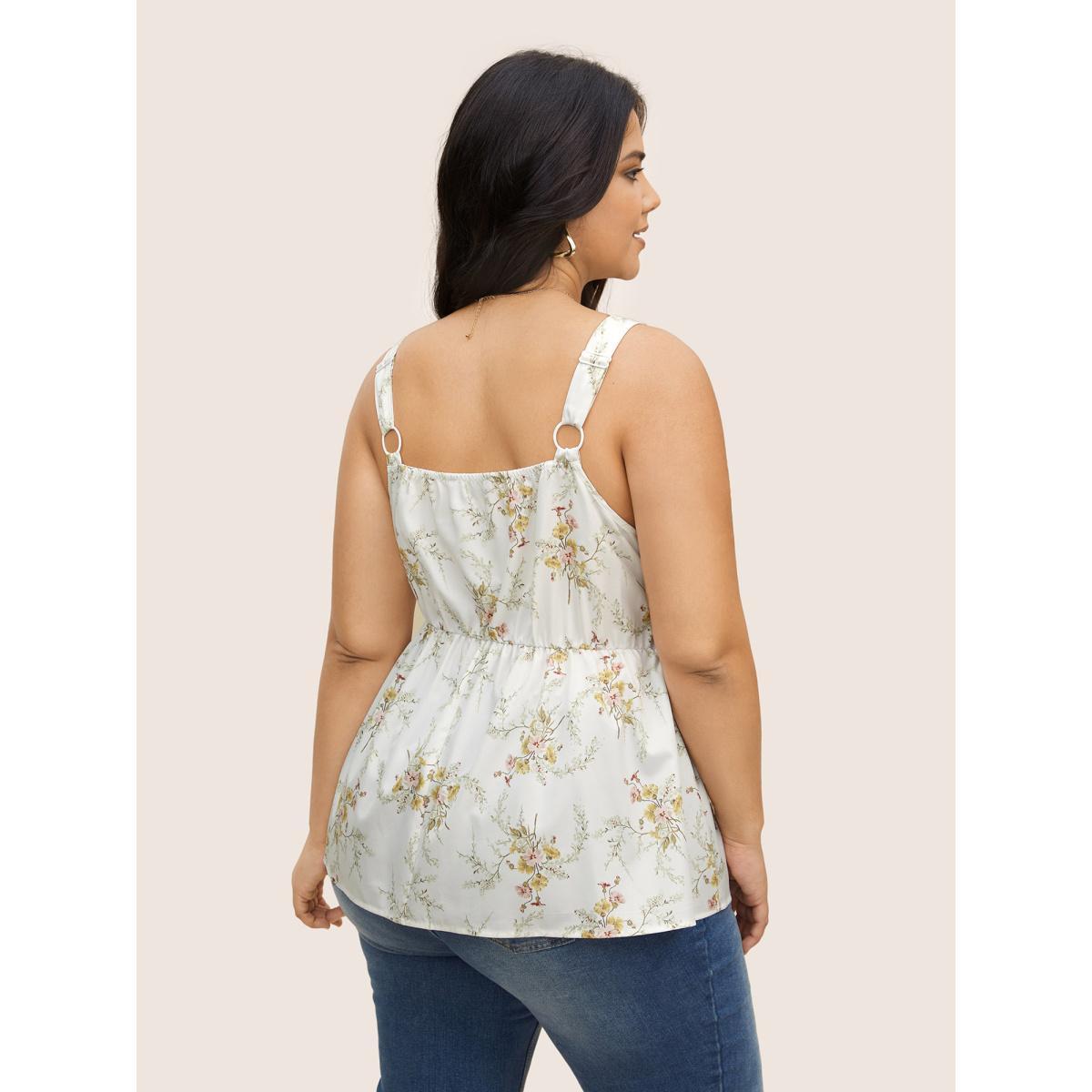 Plus Size V Neck Floral Print Adjustable Straps Cami Top Women Originalwhite Elegant Contrast V-neck Everyday Tank Tops Camis BloomChic 18-20/2X Product Image