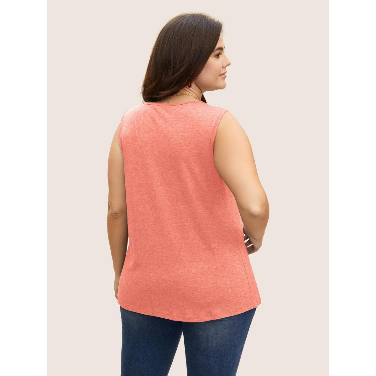 Plus Size Heather Plicated Detail Square Neck Tank Top Women Lightorange Casual Non U-neck Everyday Tank Tops Camis BloomChic 22-24/3X Product Image