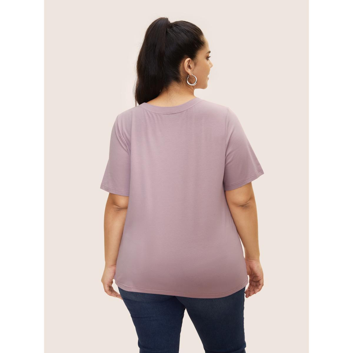 Plus Size Cotton Landscape Pattern Round Neck T-shirt Dirtypink Women Casual Contrast Natural Flowers Round Neck Everyday T-shirts BloomChic 22-24/3X Product Image