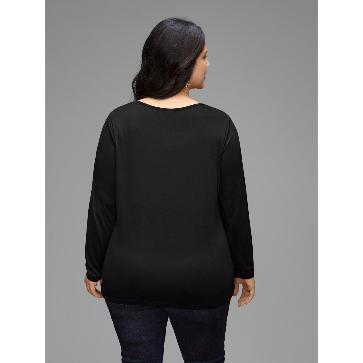 Plus Size V-neck Cut Out Straight Fit Tee Black Women Casual Cut-Out V-neck Everyday T-shirts BloomChic 12/L Product Image