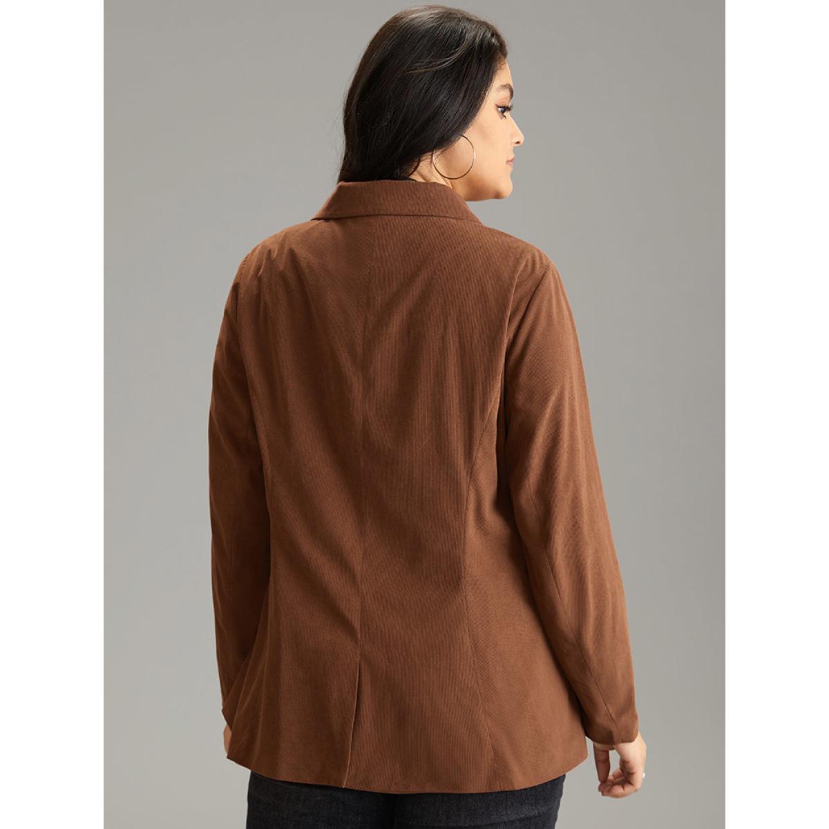 Plus Size Corduroy Suit Collar Button Up Flap Detail Blazer DarkBrown Women Dailywear Plain Lined Sleeve Long Sleeve Suit Collar 28/5X Pocket Casual Blazers BloomChic Product Image