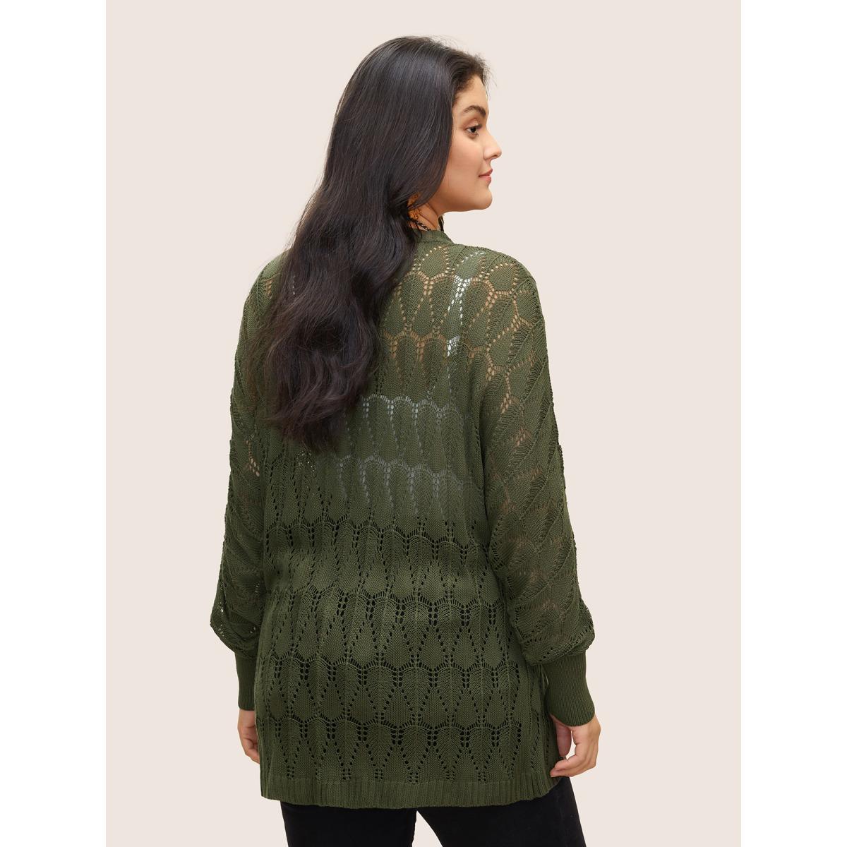 Plus Size Solid Geometric Hollow Out Batwing Sleeve Cardigan ArmyGreen Women Everyday Casual Cover Ups Bloomchic 14-16/1X Product Image