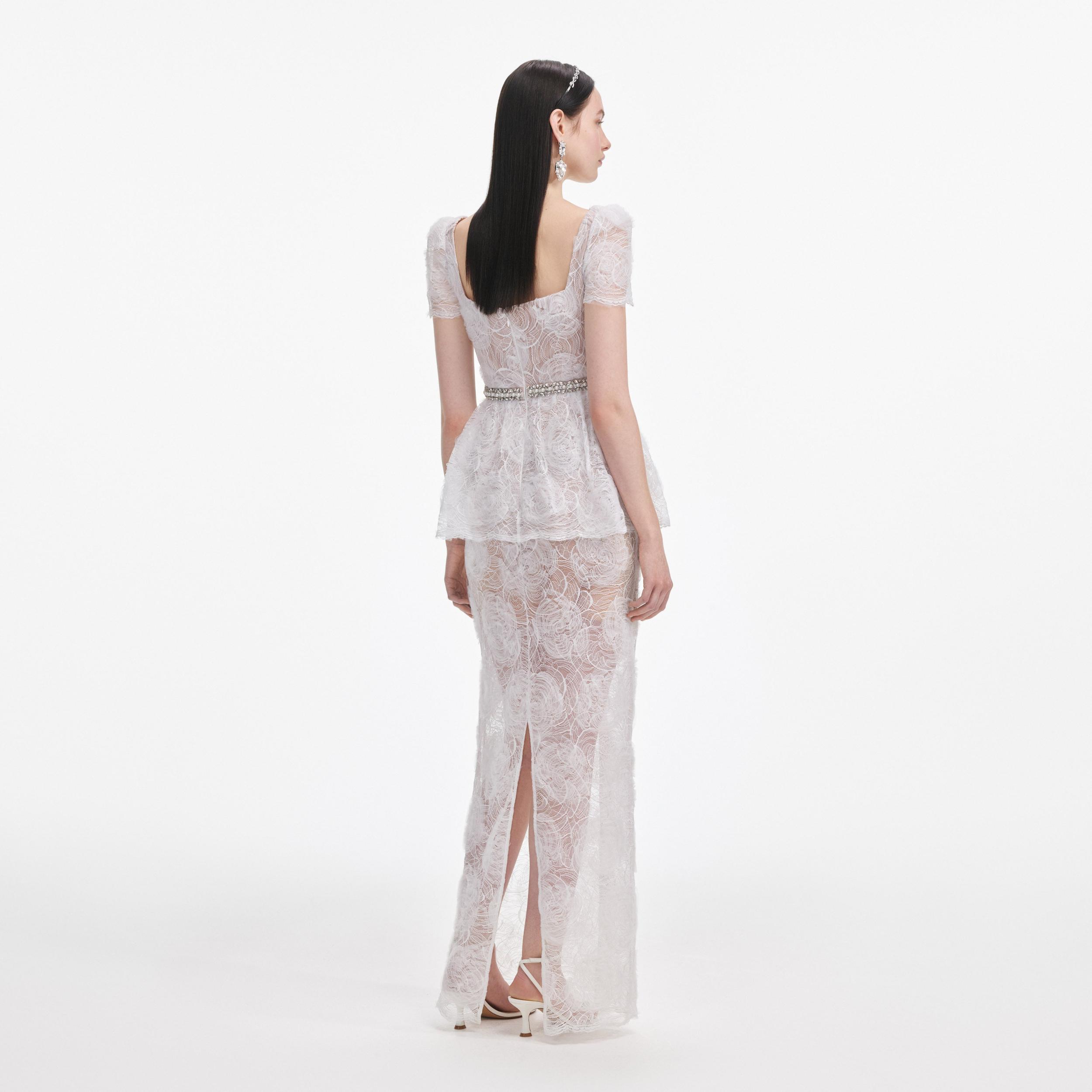 White Tulle Lace Maxi Dress Product Image