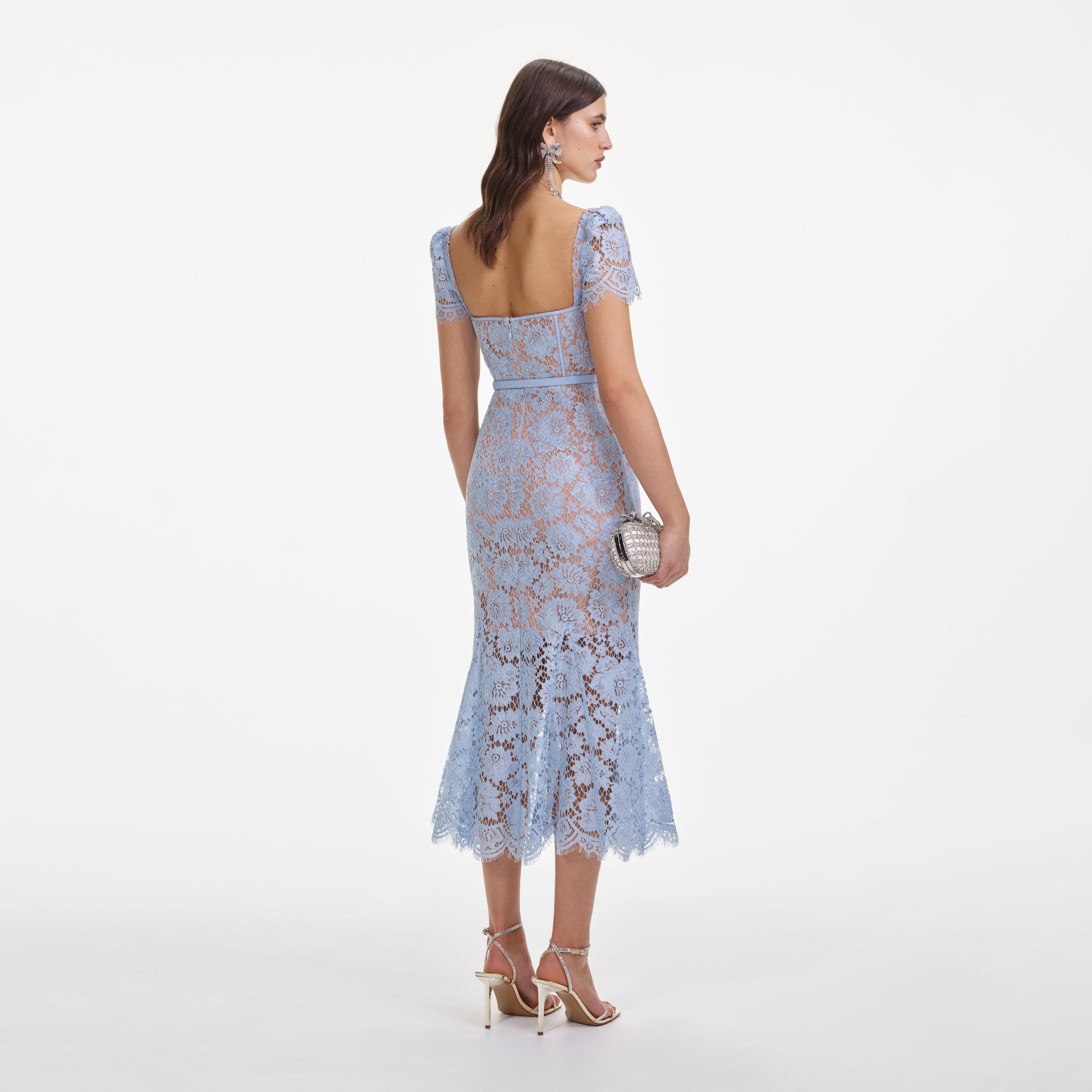 Blue Fine Lace Midi Dress Product Image