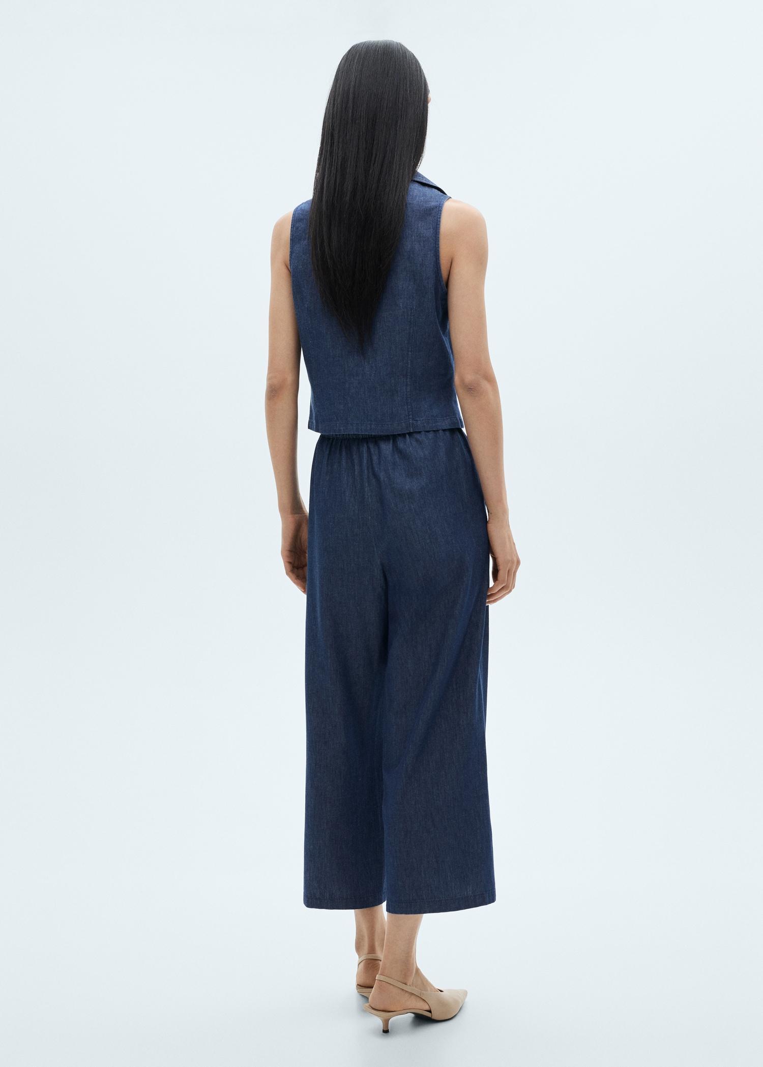 Denim-effect cotton top - Women | MANGO USA Product Image