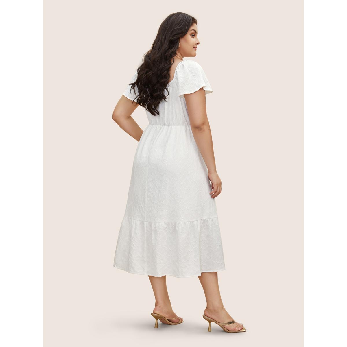Plus Size Heart Neckline Jacquard Textured Midi Dress Ivory Women Resort Texture Heart neckline Short sleeve Curvy BloomChic 10/M Product Image