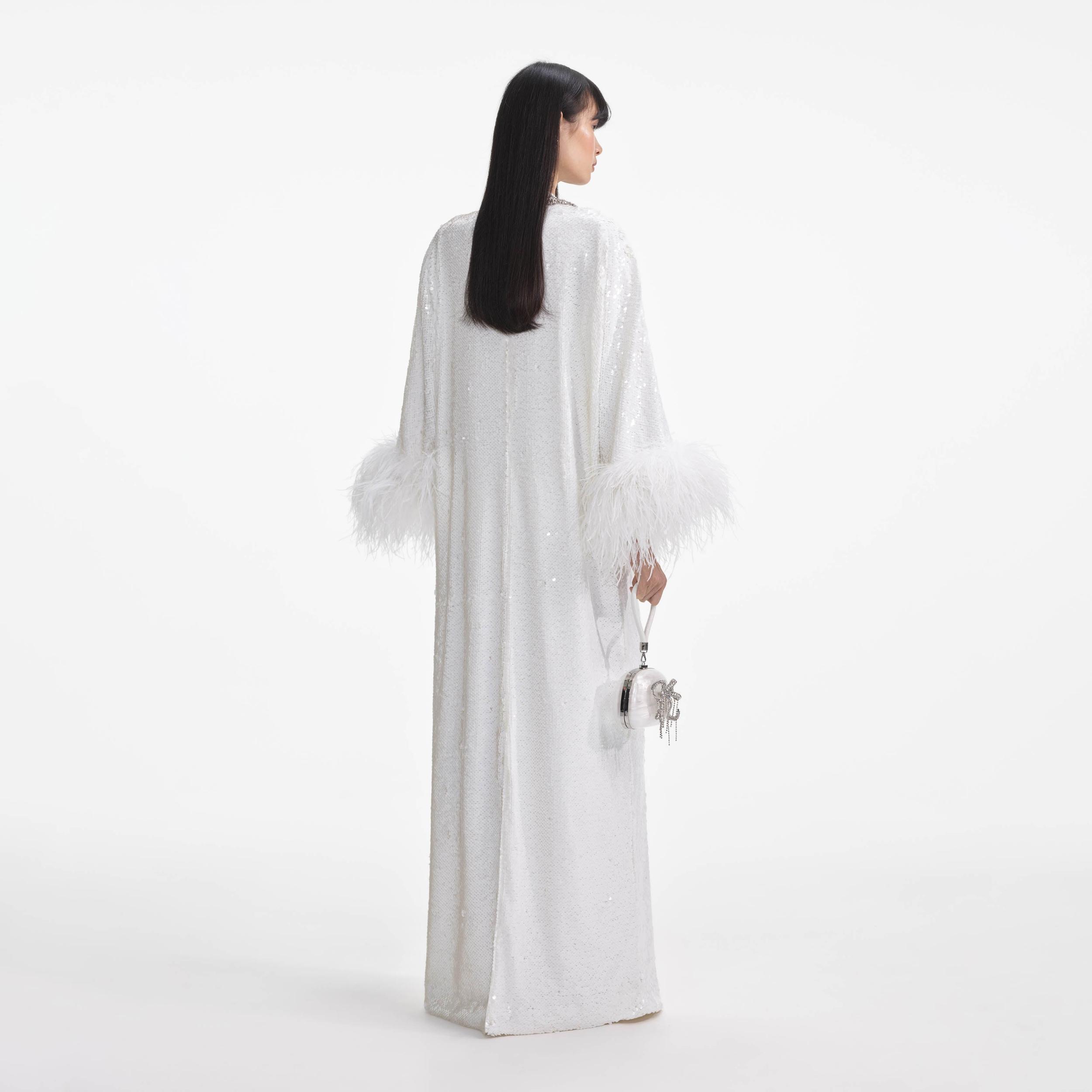 White Sequin Feather Maxi Dress Product Image