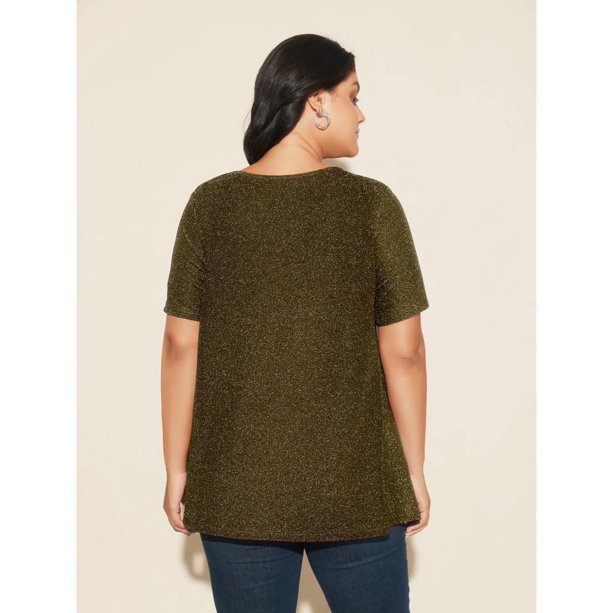 Plus Size Shimmering Gold & Silver Thread A-Line Tee Gold Women Casual Non Round Neck Loose Everyday T-shirts BloomChic 18-20/2X Product Image