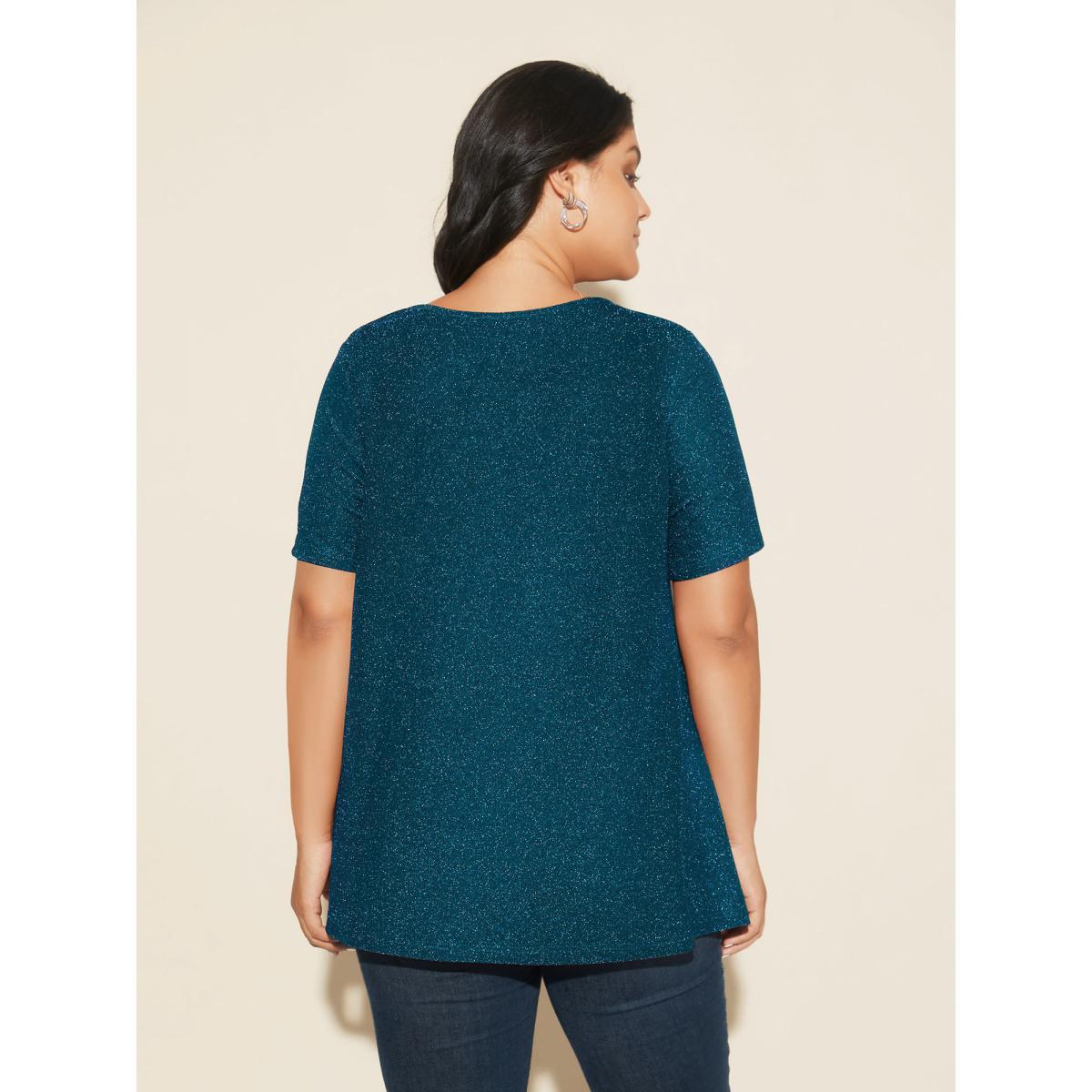 Plus Size Shimmering Gold & Silver Thread A-Line Tee Black Women Casual Non Round Neck Loose Everyday T-shirts BloomChic 10/M Product Image