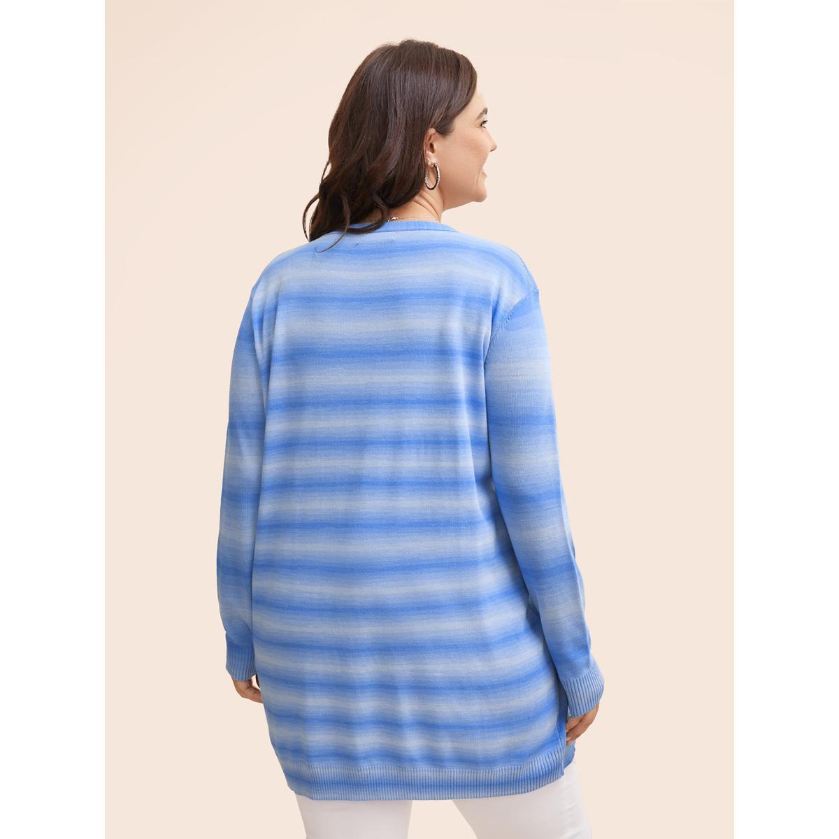 Plus Size Heather Ombre Kimono Collar Pocket Cardigan LightBlue Women Casual Loose Long Sleeve Everyday Cardigans BloomChic 12/L Product Image