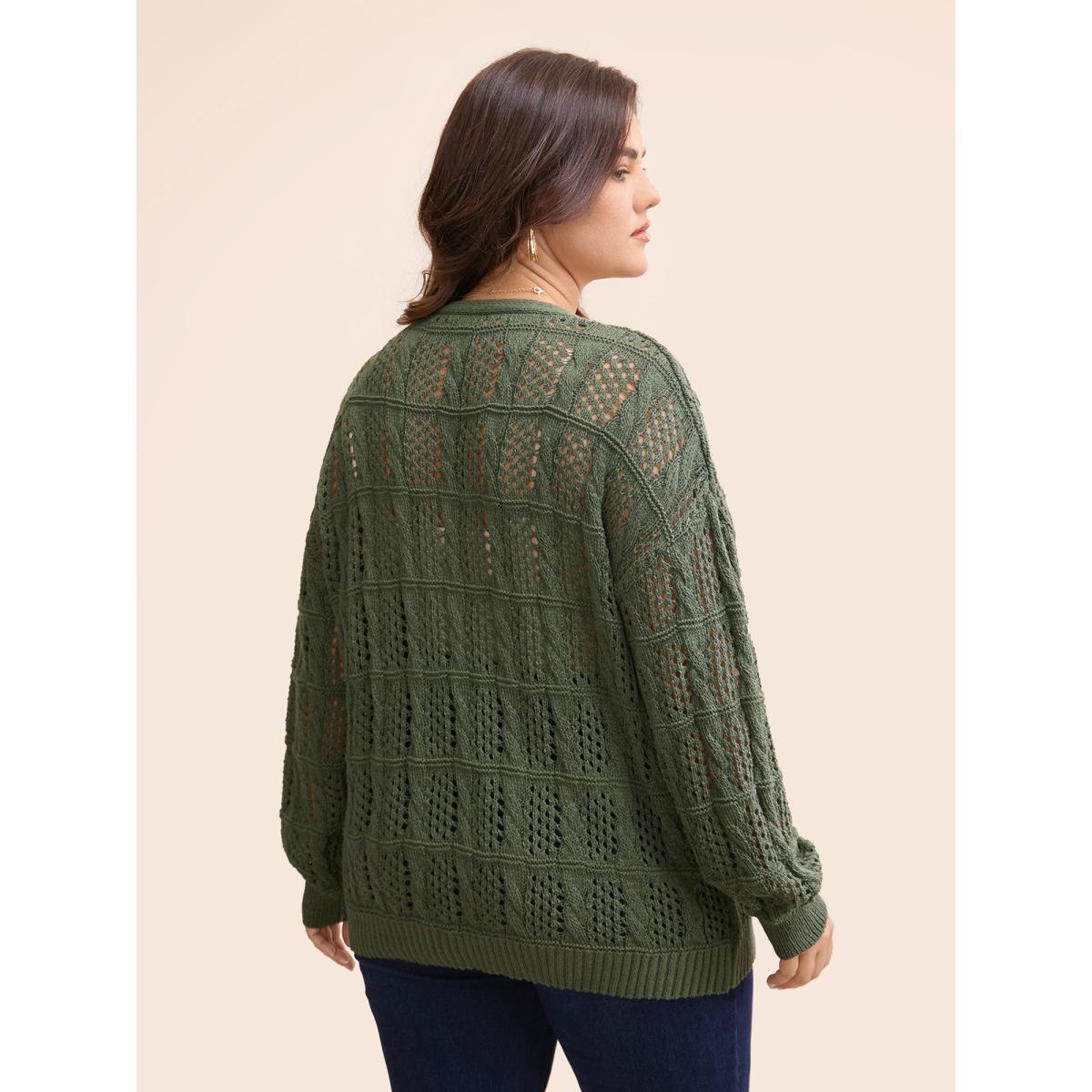 Plus Size Textured Cable Knit Pocket Cardigan Moss Women Casual Loose Long Sleeve Everyday Cardigans BloomChic 28/5X Product Image