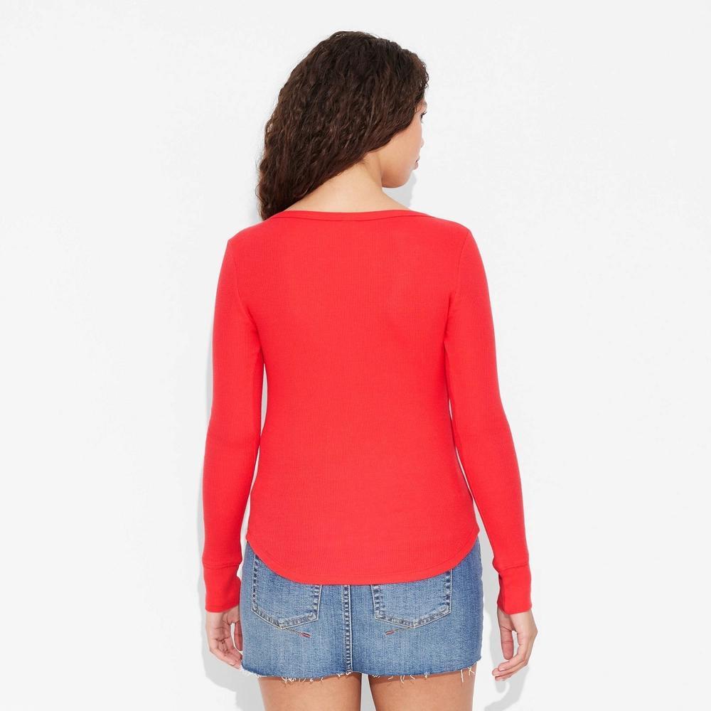 Women's Long Sleeve Henley T-Shirt - Wild Fable™ Cherry Red XXS: Casual Pullover, Lightweight Rib Fabric Product Image