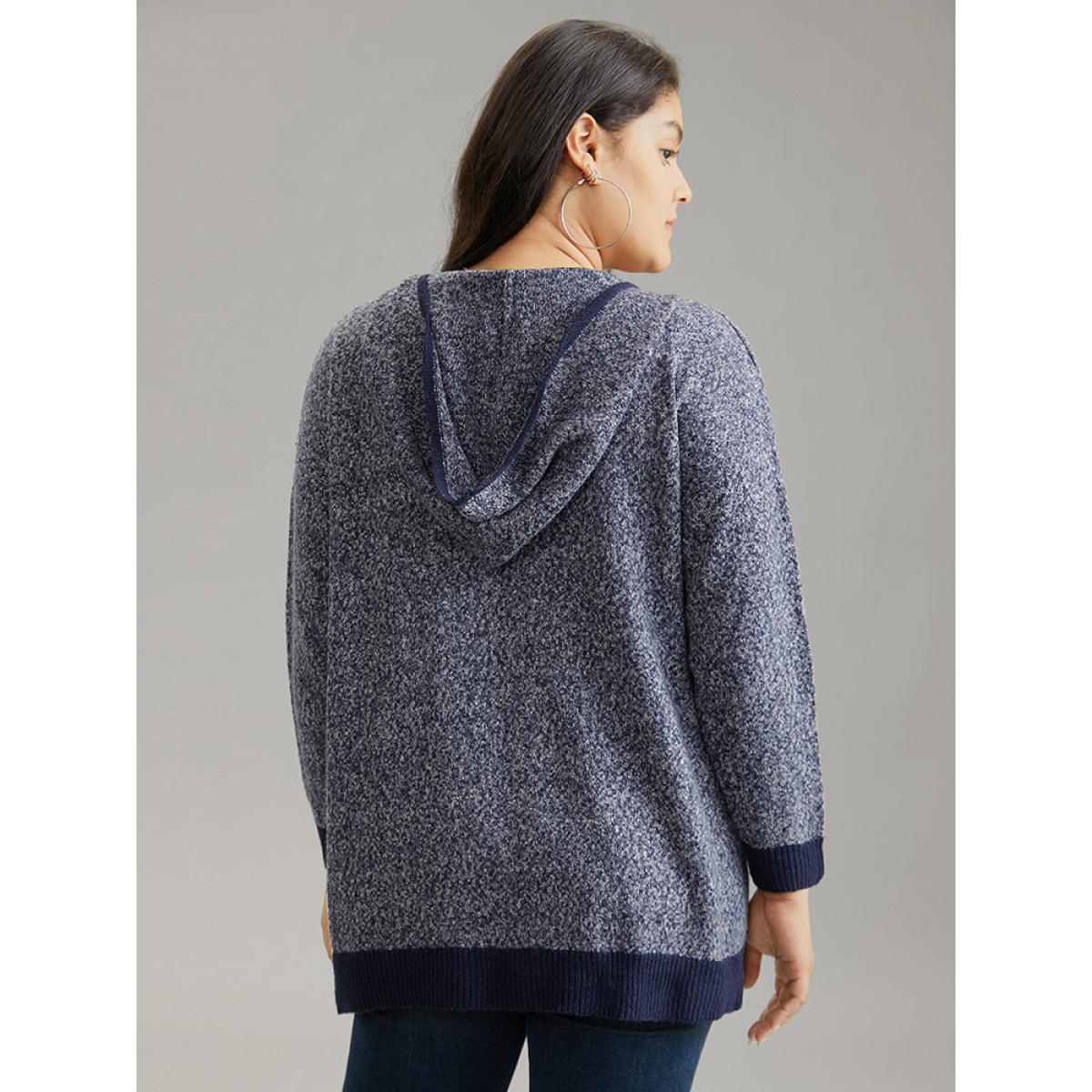 Plus Size Supersoft Essentials Contrast Trim Heather Pocket Zipper Cardigan Midnight Women Casual Loose Long Sleeve Dailywear Cardigans BloomChic 30/6X Product Image