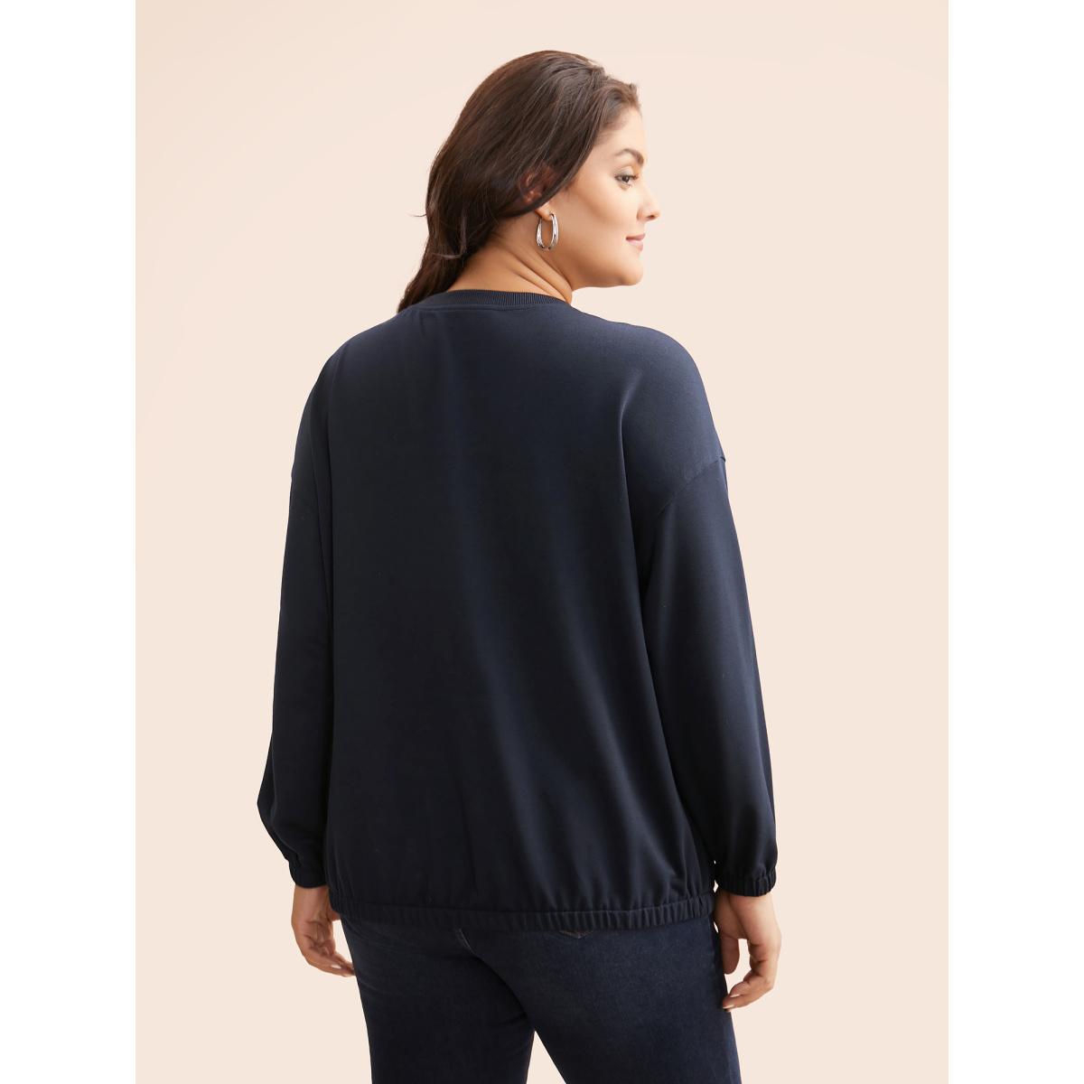 Plus Size Slightly Stretchy Drop Shoulder Sleeve Sweatshirt Women Indigo Casual Non Round Neck Everyday Sweatshirts BloomChic 26/4X Product Image