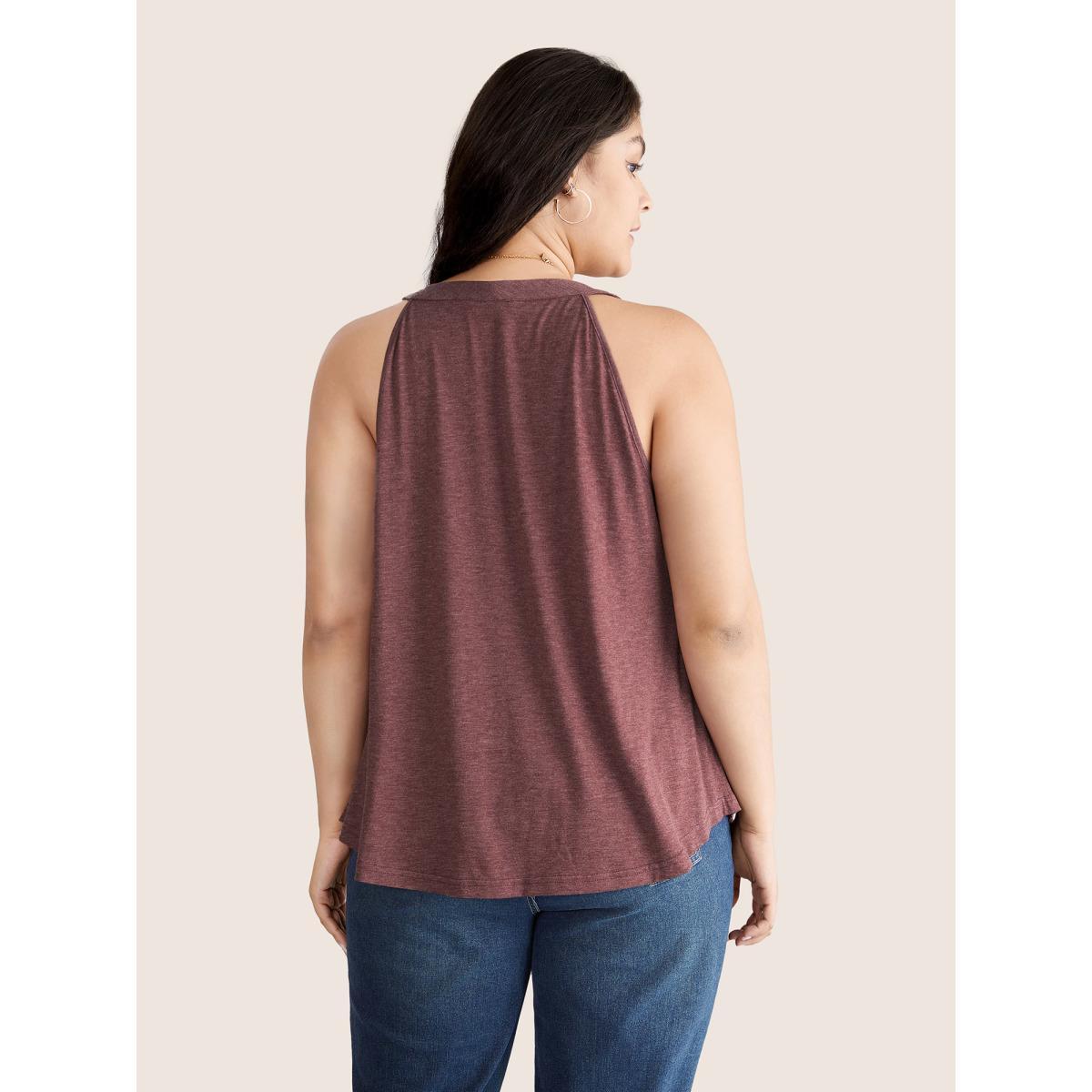 Plus Size Solid Round Neck Gathered Tank Top Women Russet Casual Gathered Round Neck Dailywear Tank Tops Camis BloomChic 26/4X Product Image