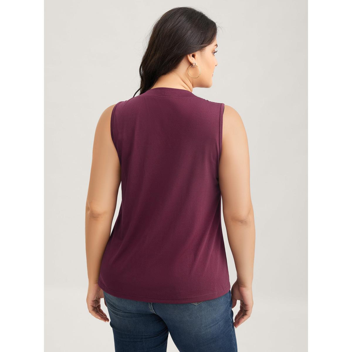 Plus Size Solid Asymmetrical Neck Twist Front Tank Top Women Plum Elegant Twist Asymmetrical Neck Everyday Tank Tops Camis BloomChic 14-16/1X Product Image