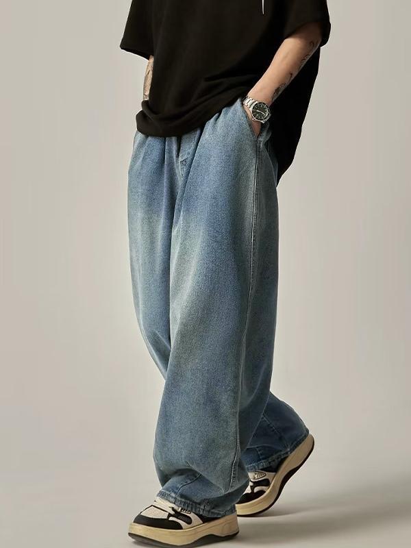 Men's Washed Distressed Loose Jeans Product Image