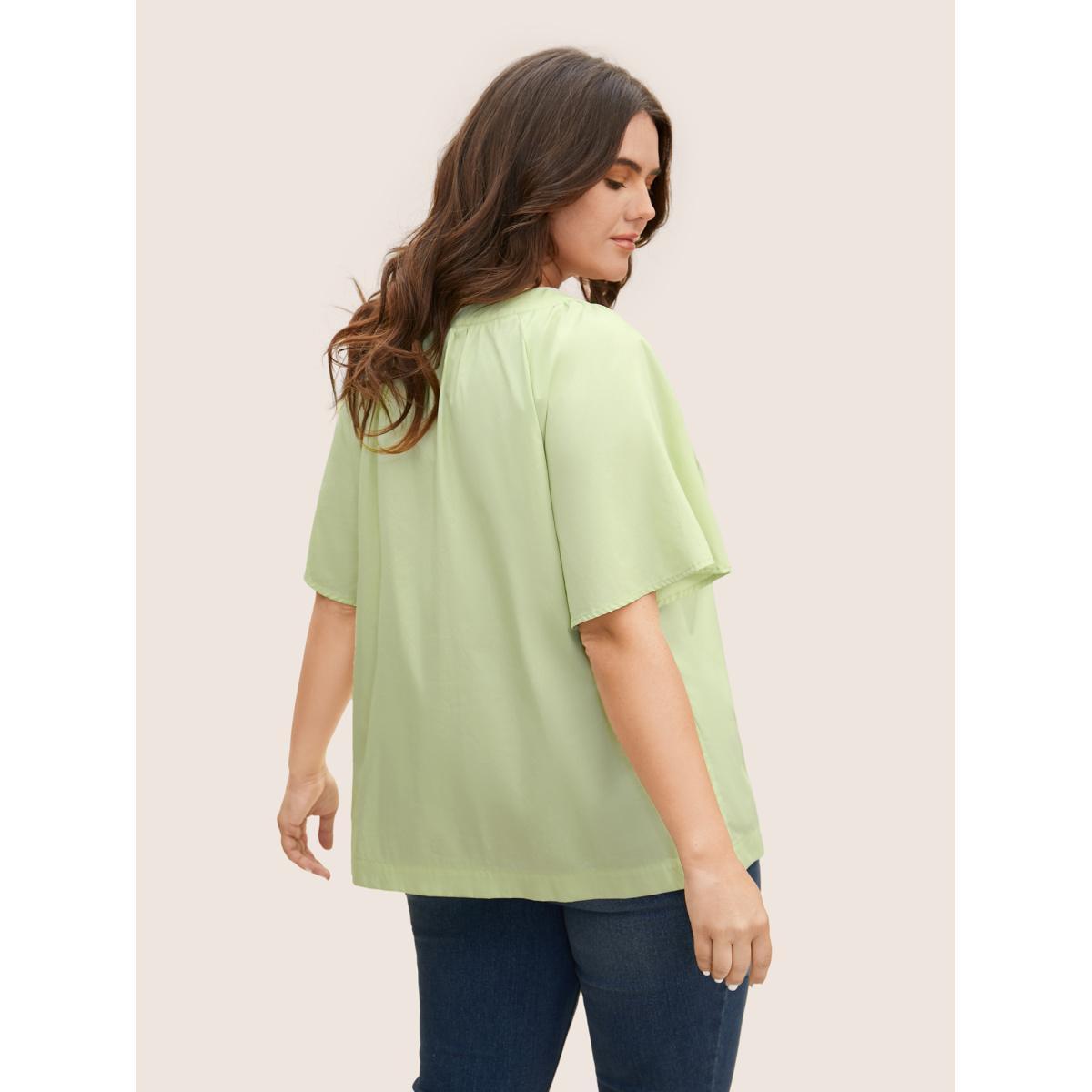 Plus Size LightGreen Ruffle Sleeve Ruffle Sleeve Pleated Blouse Women Casual Short sleeve V-neck Everyday Blouses BloomChic 14-16/1X Product Image