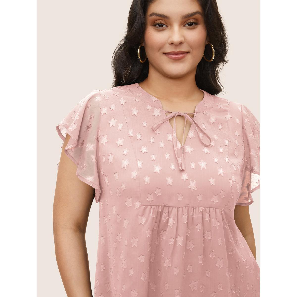 Plus Size Dirtypink Star Mesh Gathered Ruffle Sleeve Blouse Women Elegant Cap Sleeve V-neck Everyday Blouses BloomChic 14-16/1X Product Image