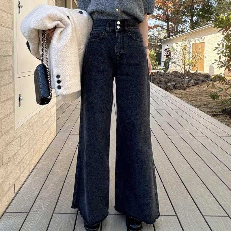 High Rise Fray Wide Leg Jeans Product Image