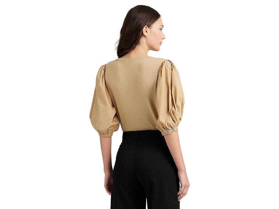 Lauren Ralph Lauren Petite Stretch Cotton Puff-Sleeve Henley Tee Women's Clothing Product Image