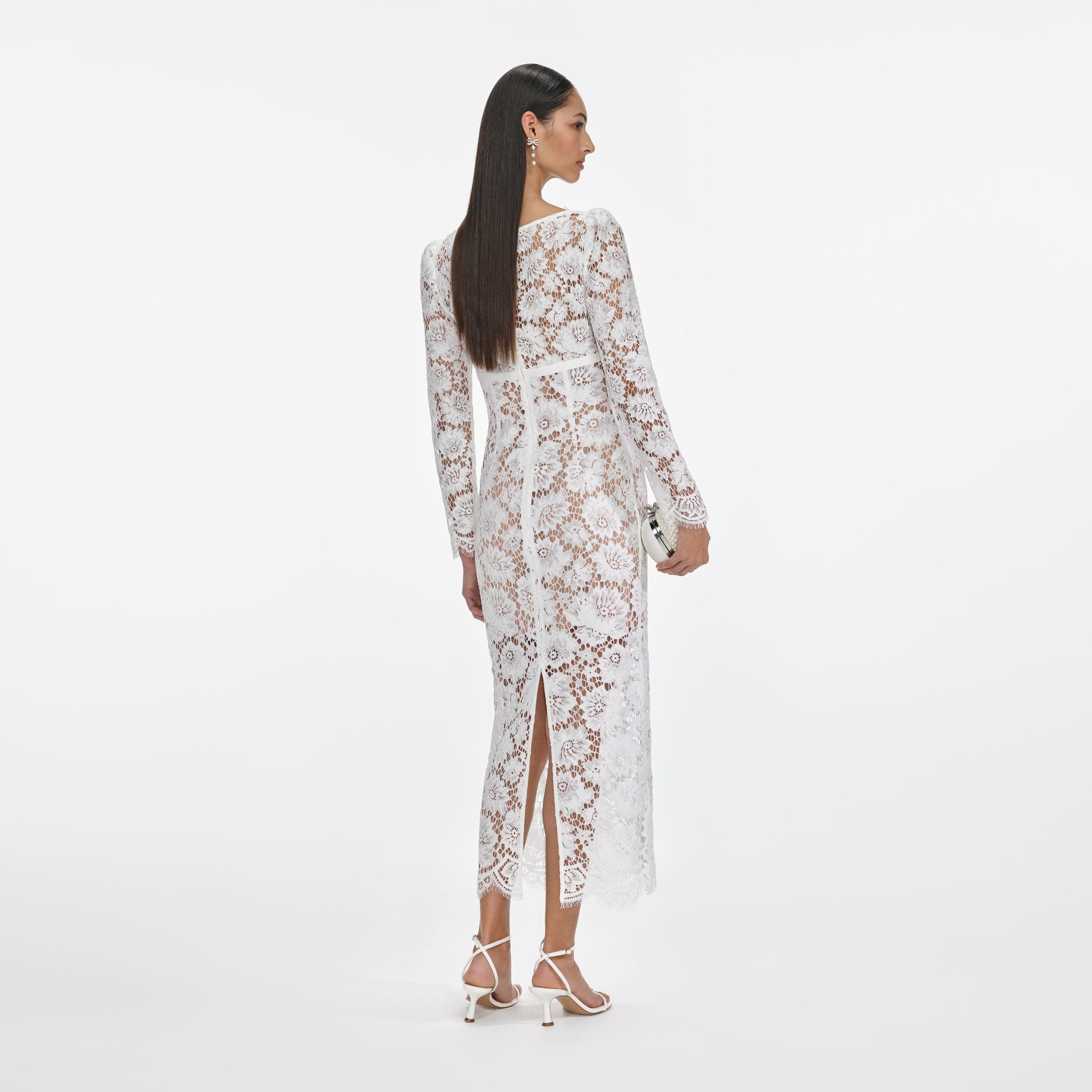 White Floral Lace Midi Dress Product Image