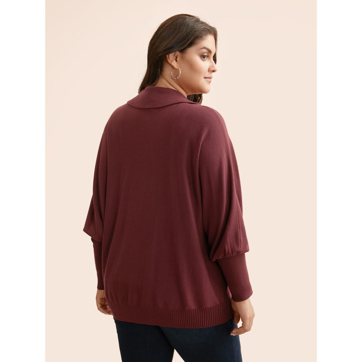 Plus Size Supersoft Essentials Asymmetrical Neck Dolman Sleeve Pullover Scarlet Women Casual Loose Long Sleeve Asymmetrical Neck Everyday Pullovers BloomChic 10/M Product Image