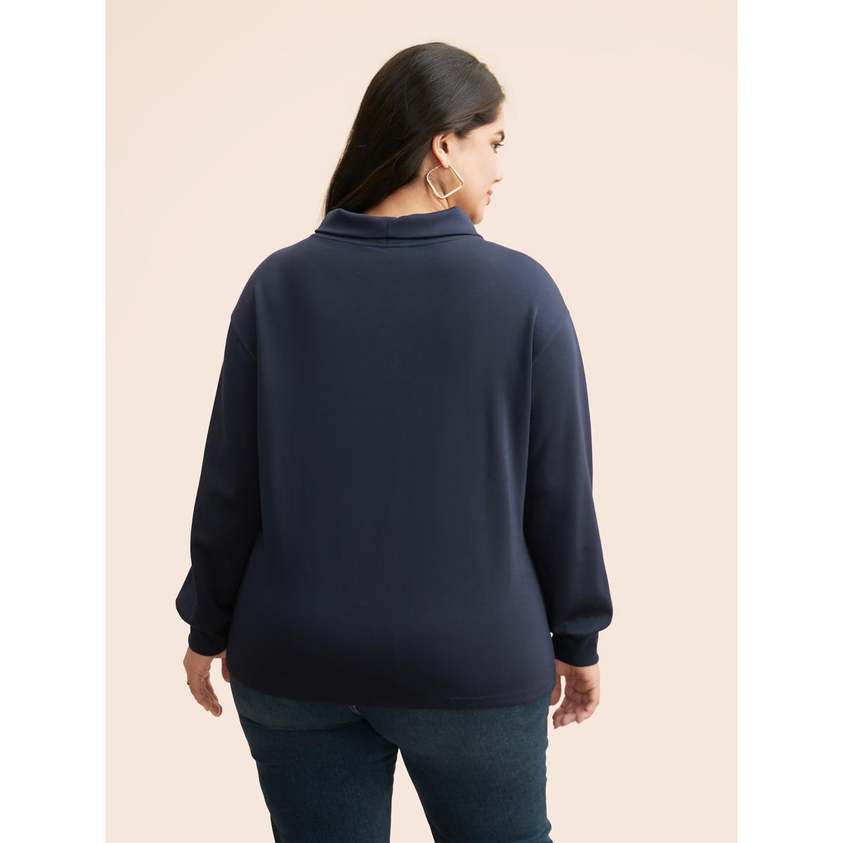 Plus Size Ruffled Collar Plain Drop Shoulder Sweatshirt Women Indigo Casual Non Ruffled collar Everyday Sweatshirts BloomChic 10/M Product Image