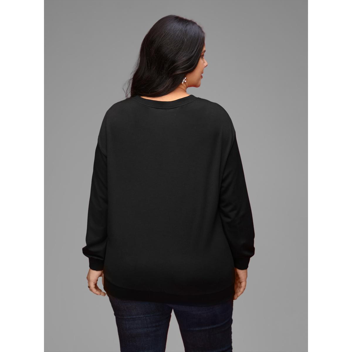 Plus Size 3D Dots Round Neck Relaxed Fit Sweatshirt Women Black Casual Patchwork Round Neck Everyday Sweatshirts BloomChic 10/M Product Image
