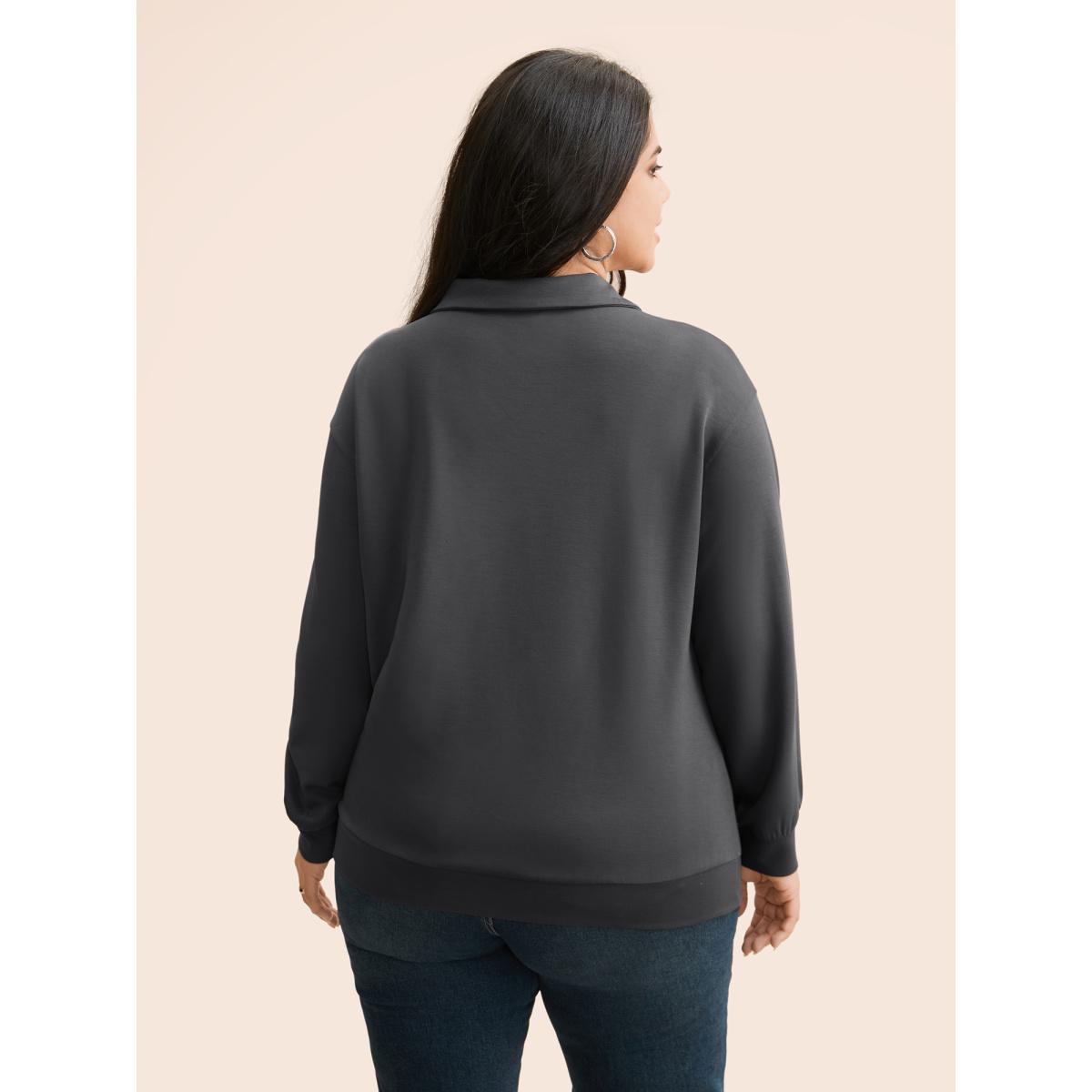 Plus Size Supersoft Essentials Solid Half Zip Sweatshirt Women DimGray Casual Non Lapel Collar Everyday Sweatshirts BloomChic 30/6X Product Image