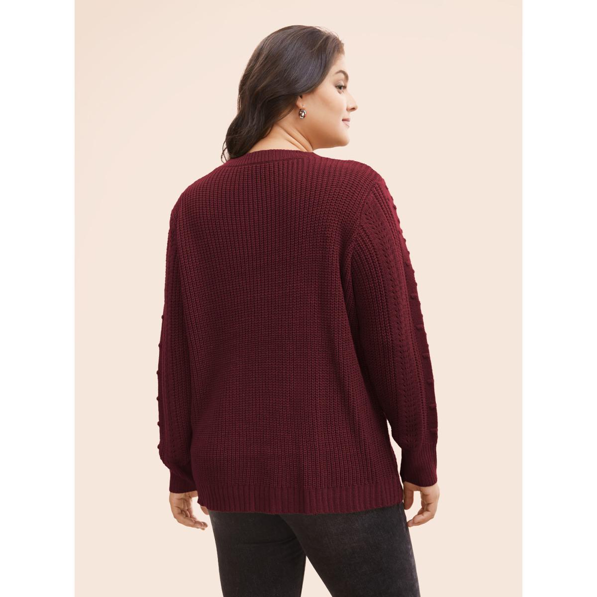 Plus Size Solid Round Neck Cable Knit Pullover Scarlet Women Casual Long Sleeve Round Neck Everyday Pullovers BloomChic 12/L Product Image