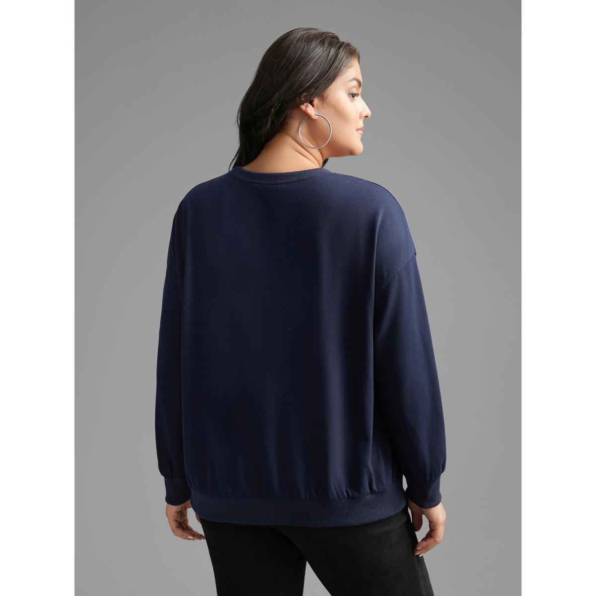 Plus Size Be Kind Towel Embroidered Sweatshirt Women Indigo Casual Embroidered Round Neck Everyday Sweatshirts BloomChic 26/4X Product Image