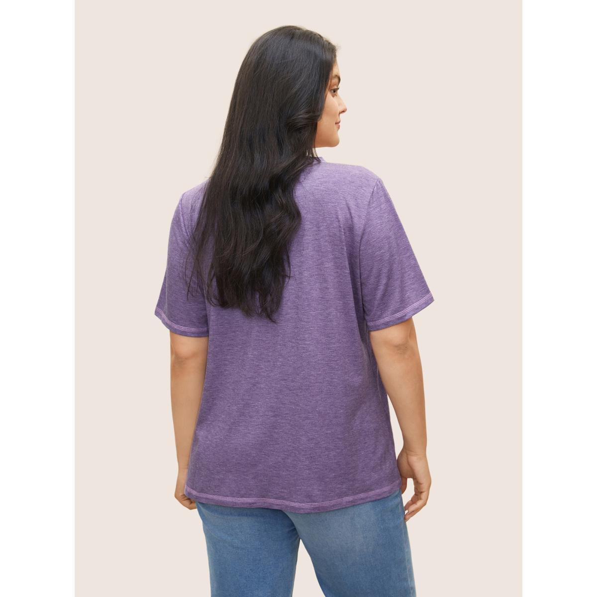 Plus Size Solid Crisscross Neck Contrast Stitch T-shirt Mauve Women Casual Plain V-neck Everyday T-shirts BloomChic 22-24/3X Product Image