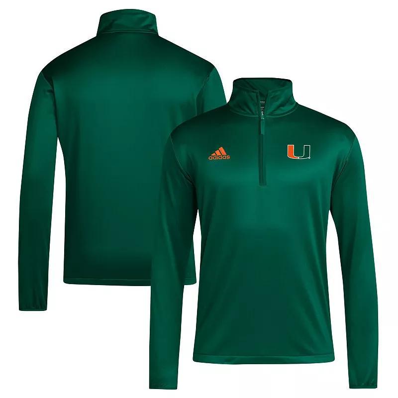 Men's adidas Green Miami Hurricanes 2024 Coaches Sideline Quarter-Zip Top, Size: Medium Product Image