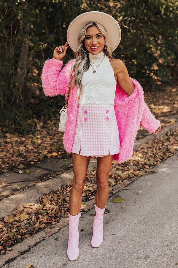 Chill On The Horizon Houndstooth Skort In Pink Product Image