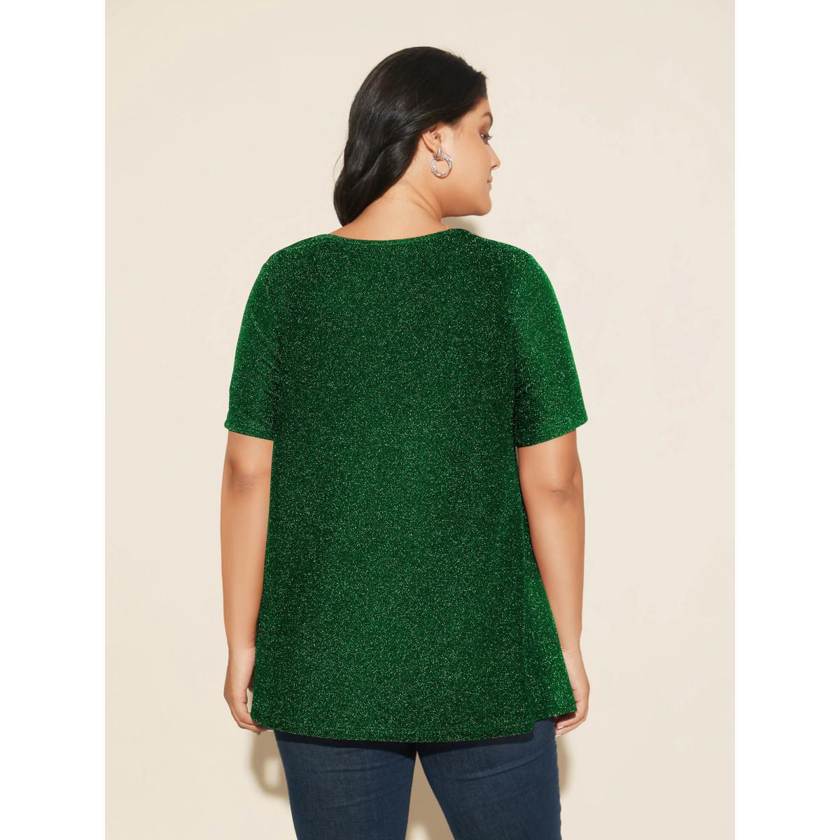 Plus Size Shimmering Gold & Silver Thread A-Line Tee Black Women Casual Non Round Neck Loose Everyday T-shirts BloomChic 10/M Product Image