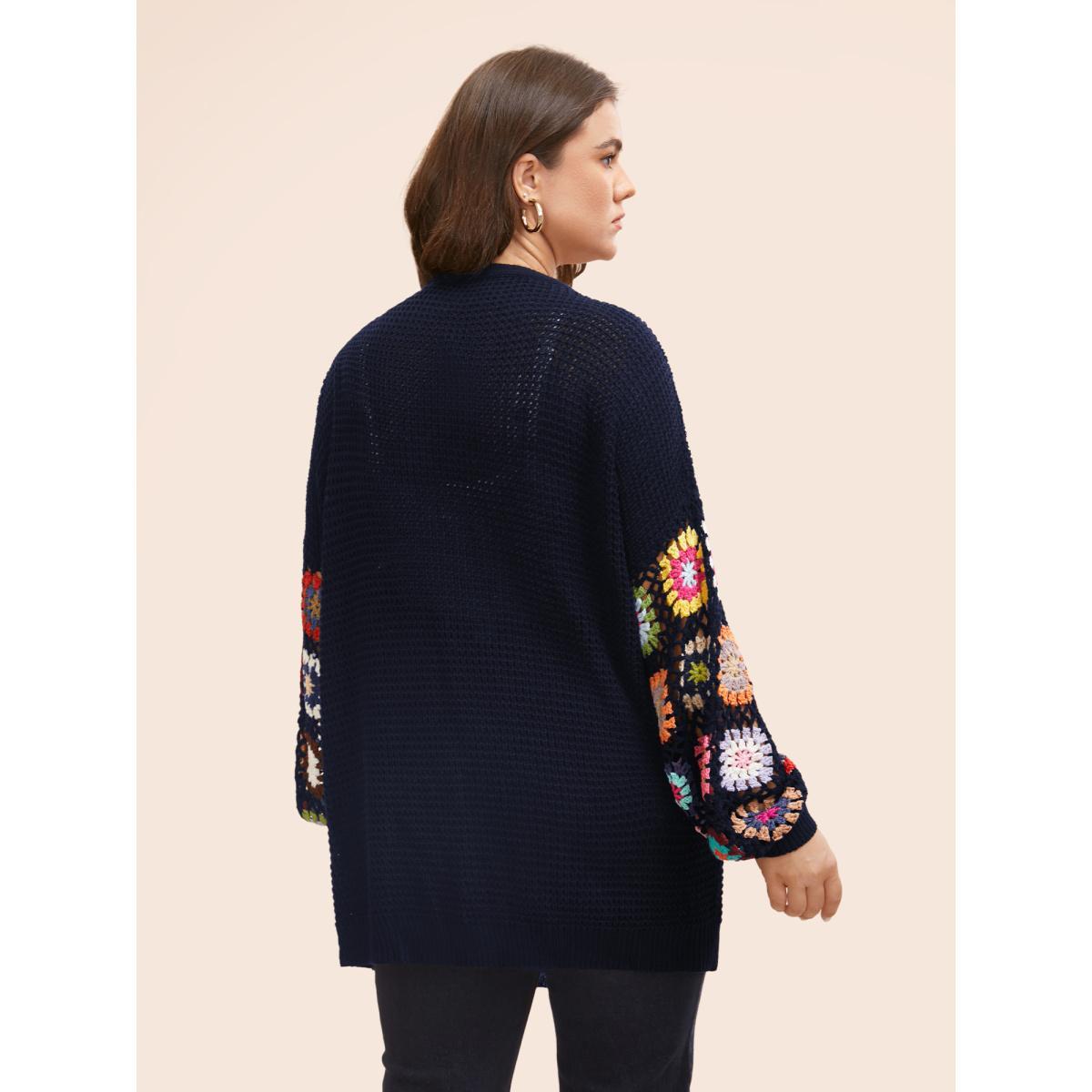Plus Size Crochet Floral Drop Shoulder Cut Out Cardigan Midnight Women Resort Loose Long Sleeve Vacation Cardigans BloomChic 10/M Product Image