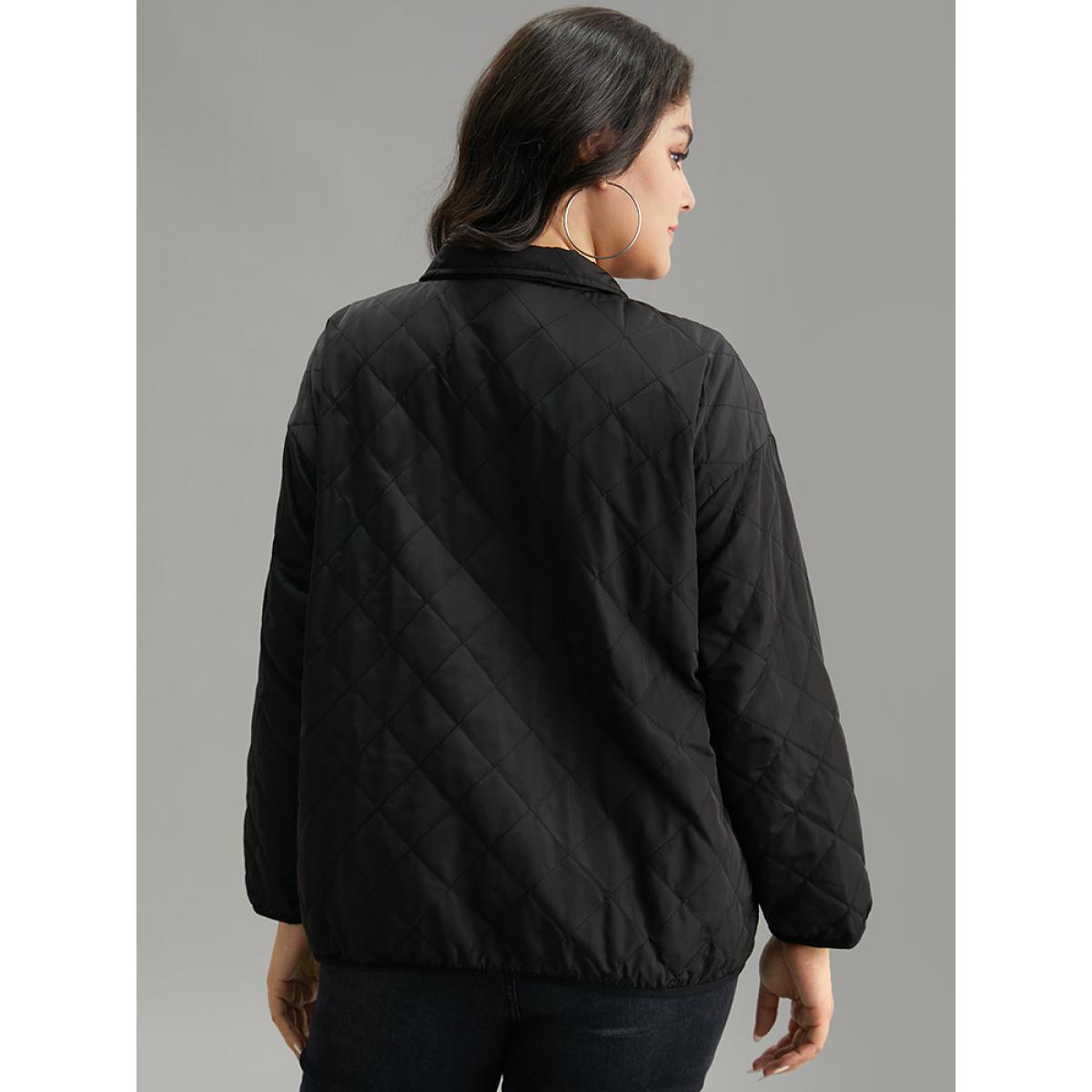 Plus Size Solid Button Through Pocket Jacket Women Black Texture Pocket Everyday Jackets BloomChic 26/4X Product Image