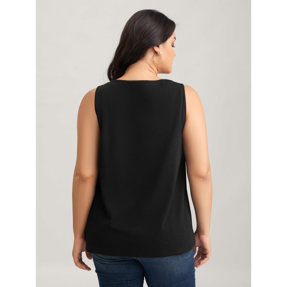 Plus Size Solid V Neck Laser Cut Tank Top Women Black Elegant Non V-neck Everyday Tank Tops Camis BloomChic 14-16/1X Product Image
